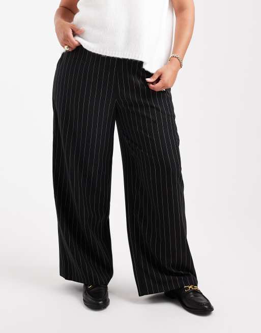 ASOS DESIGN Curve tailored relaxed straight leg pants in black pinstripe, 5 of 5