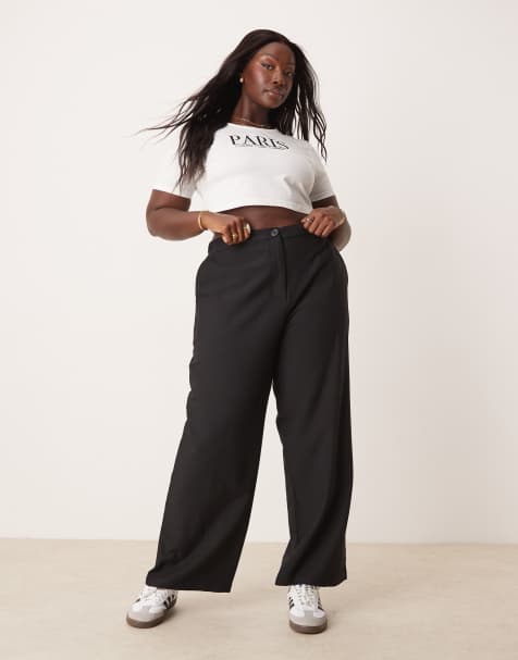 ASOS DESIGN Curve tailored relaxed straight leg pants in black - view 1