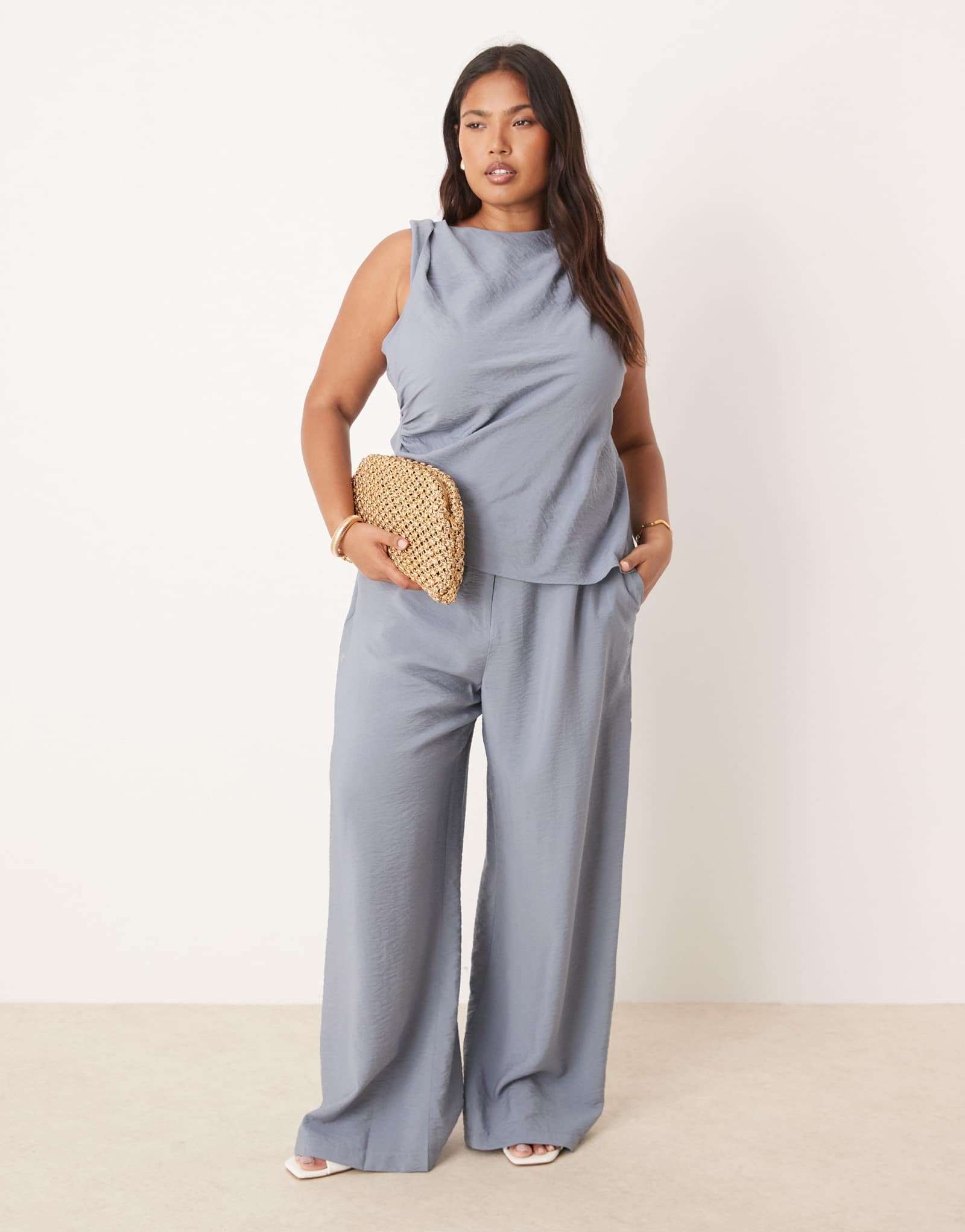 Облегающие брюки прямого кроя от ASOS DESIGN Curve синего цвета - часть комплекта
