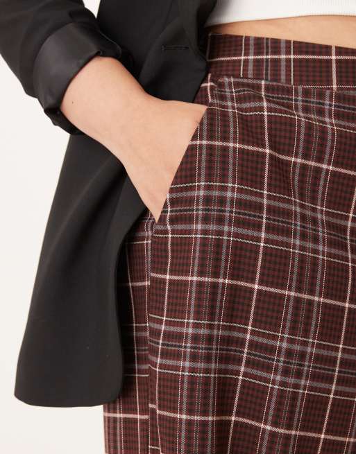 ASOS DESIGN Curve tailored relaxed straight leg pants in burgundy plaid, 3 of 5