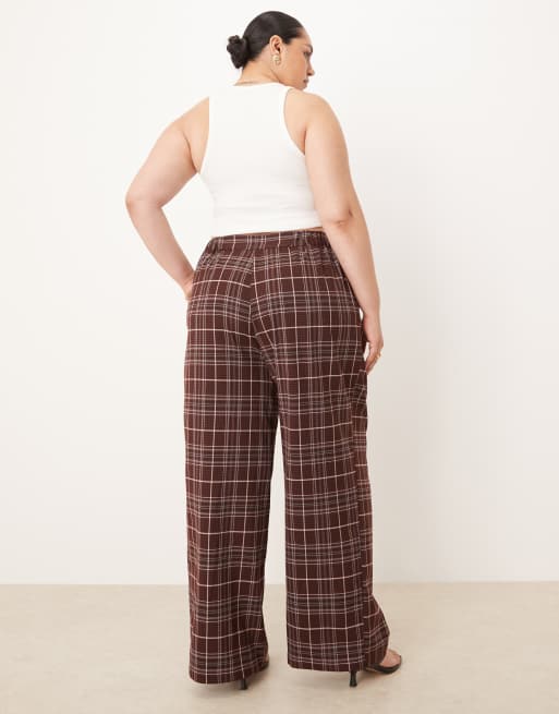 ASOS DESIGN Curve tailored relaxed straight leg pants in burgundy plaid, 4 of 5