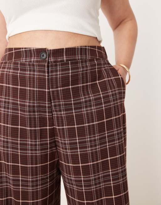 ASOS DESIGN Curve tailored relaxed straight leg pants in burgundy plaid, 5 of 5