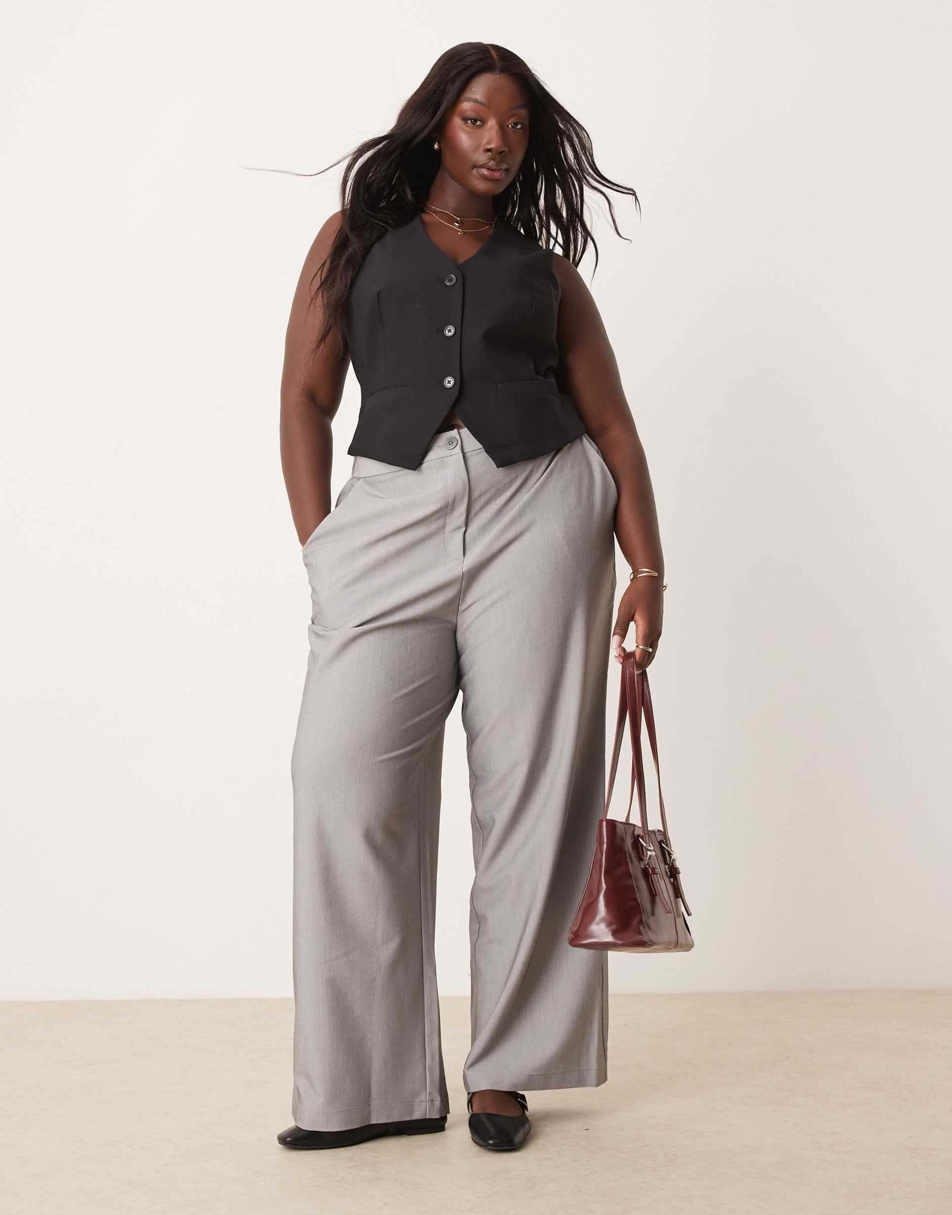 asos design curve tailored relaxed straight leg pants in gray