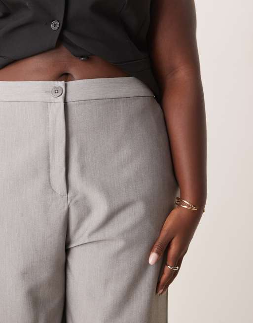 ASOS DESIGN Curve tailored relaxed straight leg pants in gray