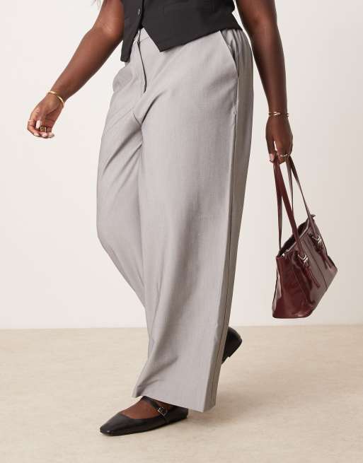 ASOS DESIGN Curve tailored relaxed straight leg pants in gray