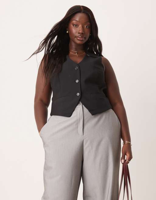 ASOS DESIGN Curve tailored relaxed straight leg pants in gray