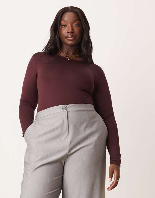 ASOS DESIGN Curve tailored relaxed straight leg pants in gray