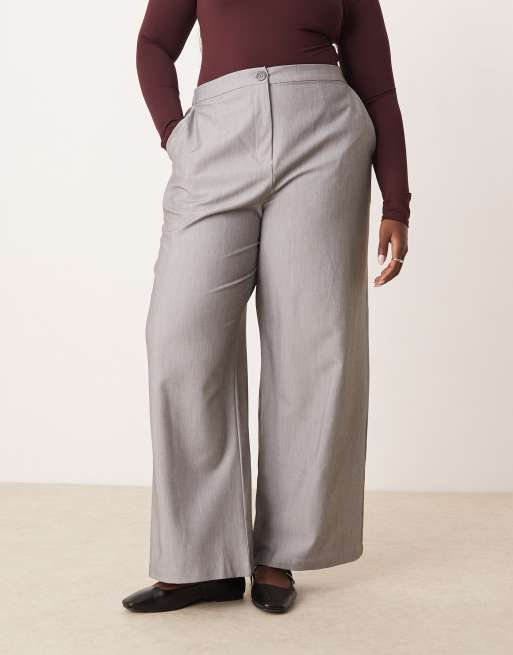 ASOS DESIGN Curve tailored relaxed straight leg pants in gray