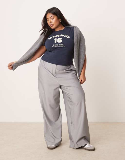 ASOS DESIGN Curve tailored relaxed straight leg pants in gray 