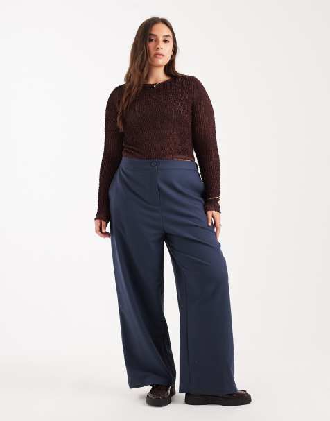 ASOS DESIGN Curve tailored relaxed straight leg pants in navy - view 1