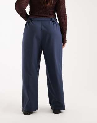 Asos Curve Asos Design Curve Tailored Relaxed Straight Leg Pants In Blue