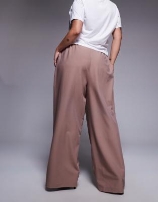 Asos Design Curve Tailored Relaxed Straight Leg Pants In Brown