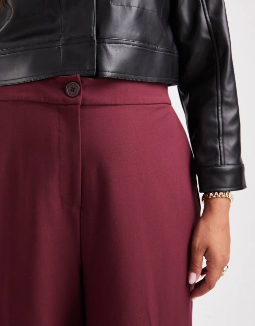 ASOS DESIGN Curve tailored relaxed straight leg trousers dark cherry, 2 of 5