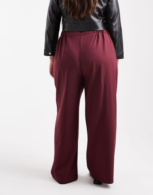 ASOS DESIGN Curve tailored relaxed straight leg trousers dark cherry, 5 of 5