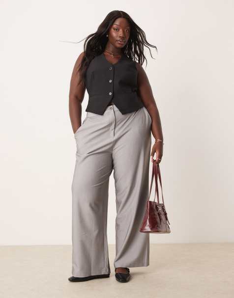 ASOS DESIGN Curve tailored relaxed straight leg trousers in grey - view 1