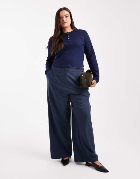 ASOS DESIGN Curve tailored relaxed straight leg trousers in navy - view 1