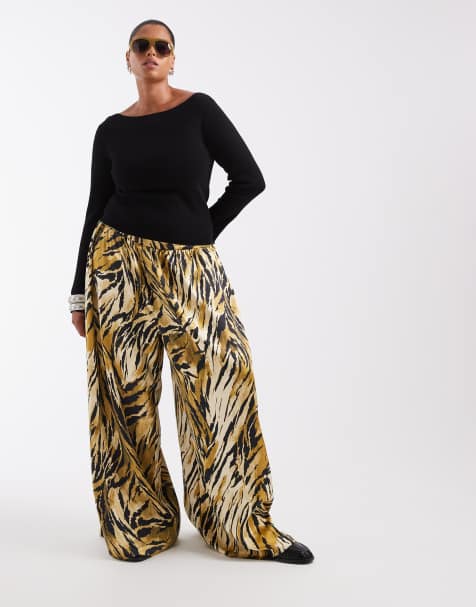 ASOS DESIGN curve Tailored  satin palazzo trouser in tiger print - view 1
