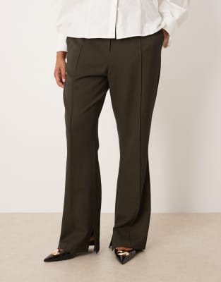 Asos Curve Asos Design Curve Tailored Seam Detail Flare Suit Pants With Split Hem In Green