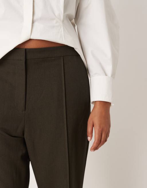 ASOS DESIGN Curve tailored seam detail flare suit trousers with split hem in olive , 3 of 5