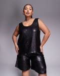 [ASOS DESIGN] ASOS DESIGN Curve tailored sequin sleeveless top in black (part of a set)-Gold L Black