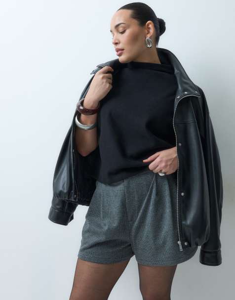 ASOS DESIGN Curve tailored shorts in grey micro check