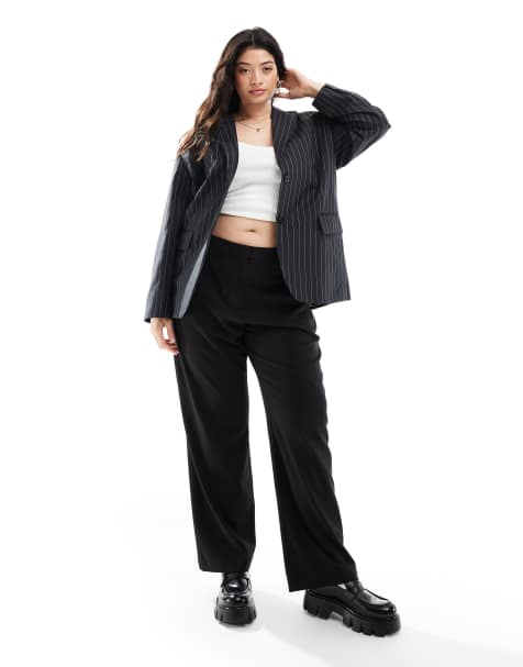 ASOS DESIGN Curve tailored slim straight pants in black - view 1