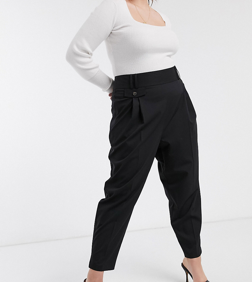 Plus-size trousers by ASOS DESIGN A little bit smart High rise Side-zip fastening Pocket flap detail Regular, tapered fit A standard cut around the thigh with a narrow shape through the leg
