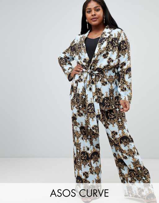 ASOS DESIGN Curve tailored soft wide leg pants in scarf print