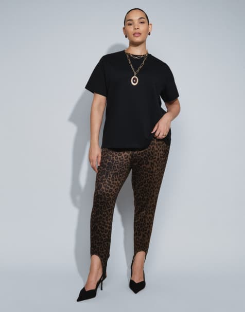 ASOS DESIGN Curve Tailored stirrup detail leggings in leopard print - view 1