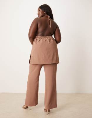 Asos Design Curve Tailored Straight Leg Pants In Brown