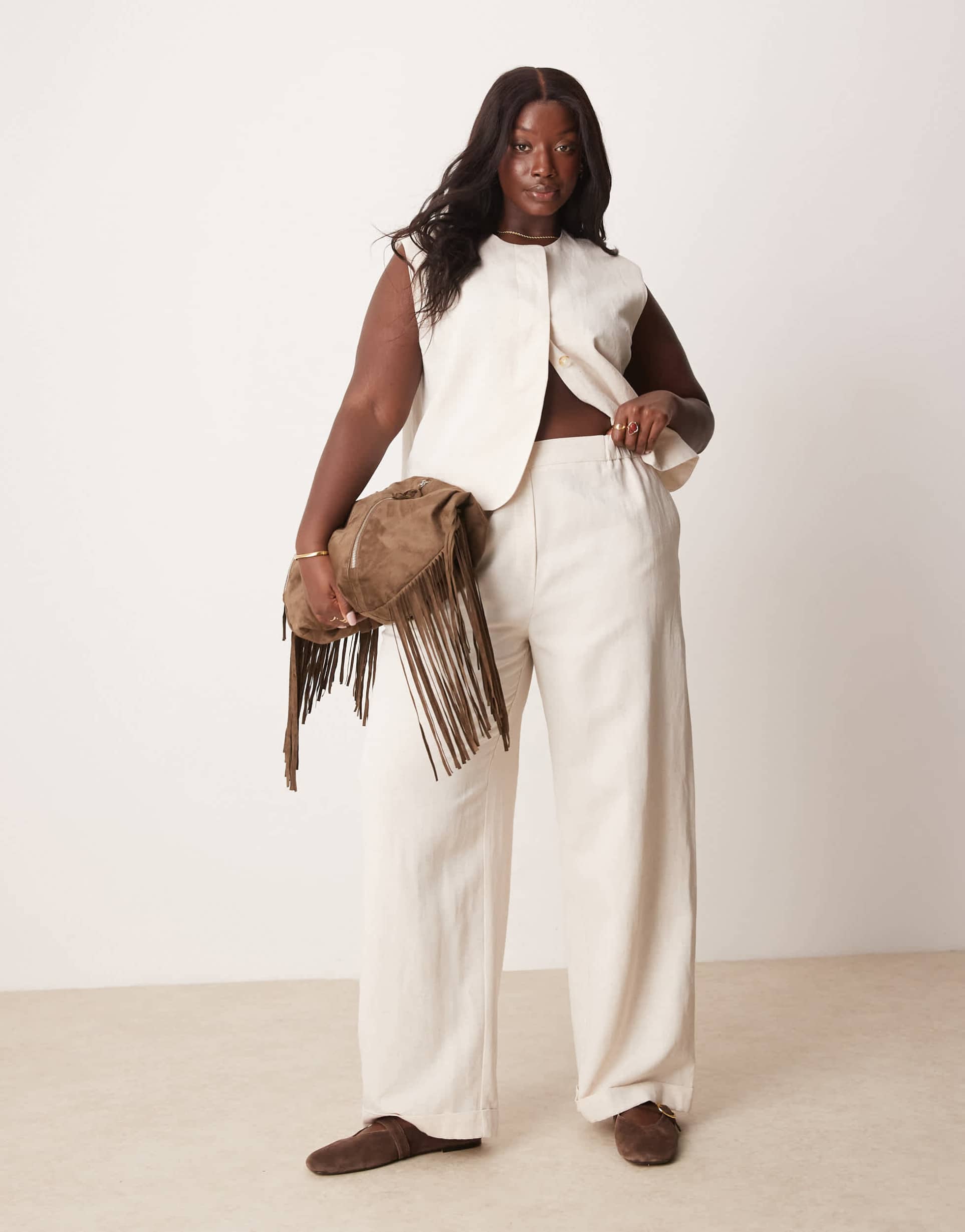 asos design curve tailored straight leg pants in stone