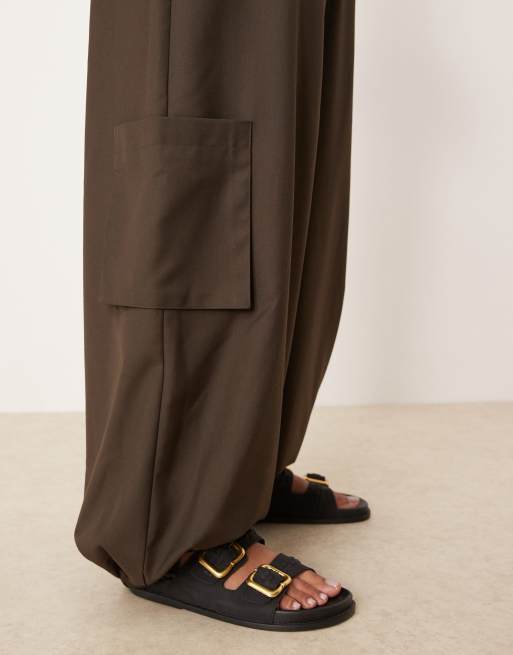 ASOS DESIGN Curve tailored straight leg pants with cuff and utility pocket detail in chocolate