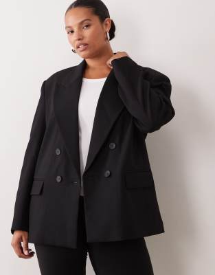 Asos Design Curve Tailored Strong Shoulder Double Breasted Blazer In Pink