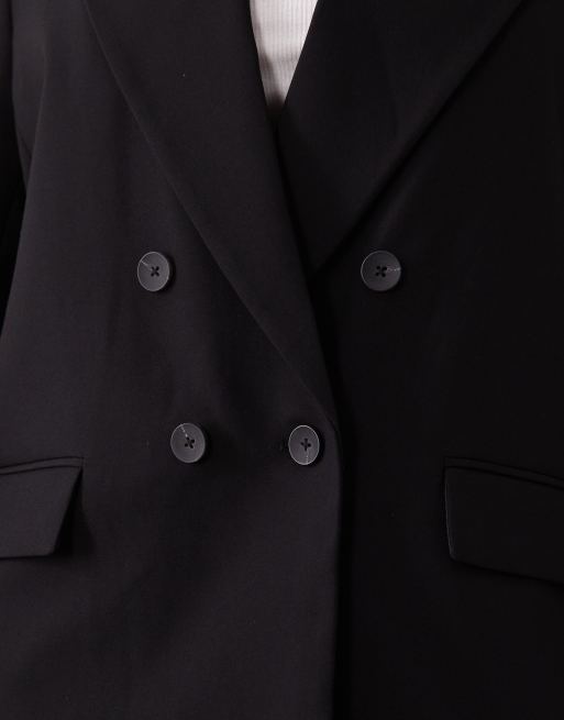 ASOS DESIGN Curve tailored strong shoulder double breasted blazer in black, 4 of 4