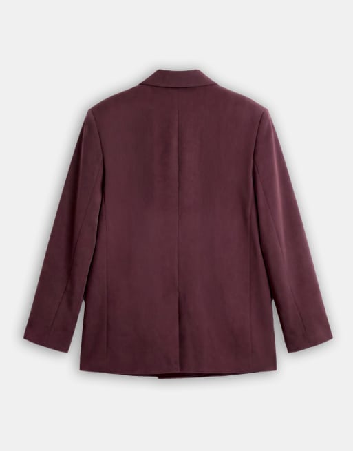 ASOS DESIGN Curve tailored strong shoulder double breasted blazer in brown, 6 of 8