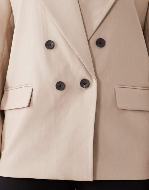 ASOS DESIGN Curve tailored strong shoulder double breasted blazer in sand marl, 3 of 4