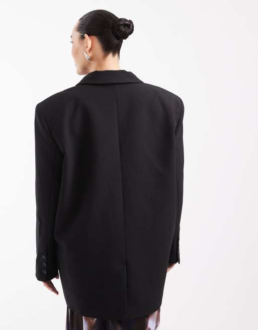 ASOS DESIGN Curve Tailored super oversized giant double breasted blazer in black, 4 of 4