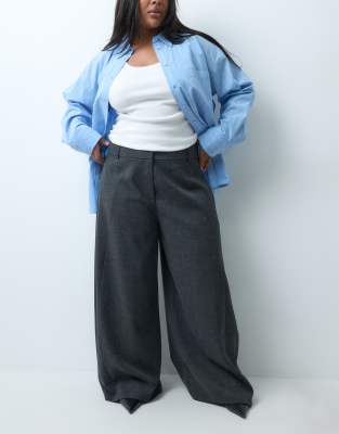 Asos Design Curve Tailored Super Wide Leg Pants In Gray