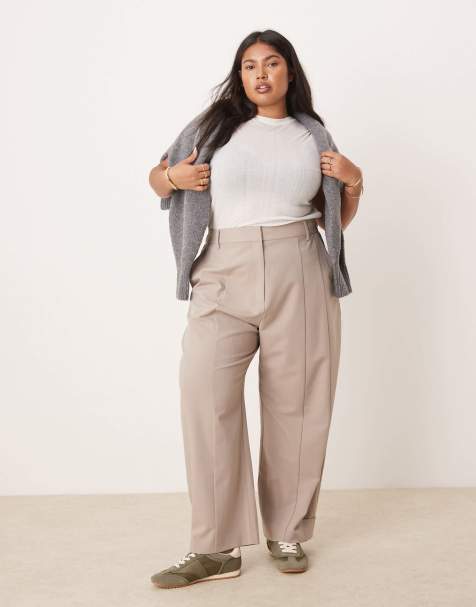 ASOS DESIGN Curve tailored tab detail pants in stone - view 1