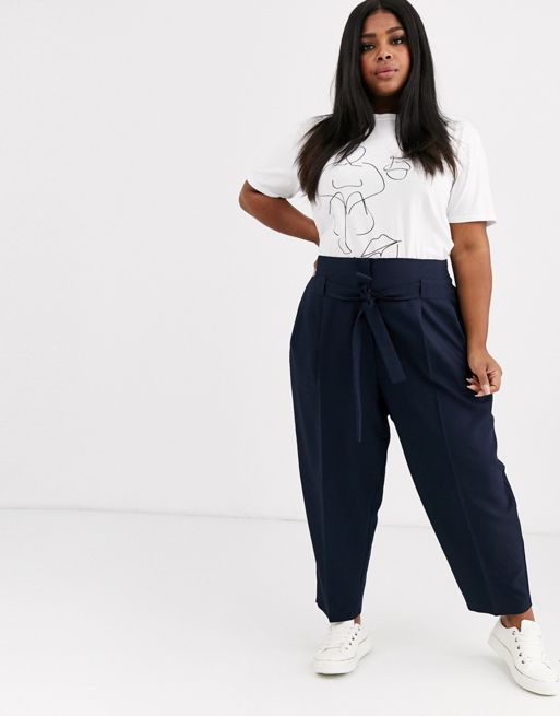 ASOS DESIGN Curve tailored tie waist tapered ankle grazer pants