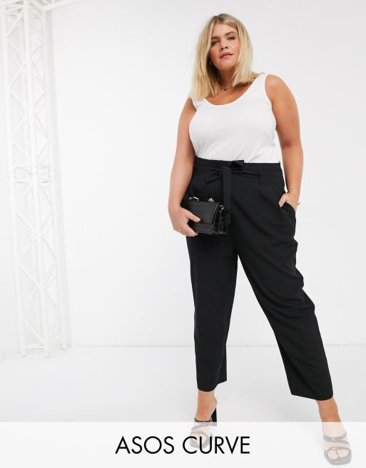 ASOS DESIGN Curve tailored tie waist tapered ankle grazer pants