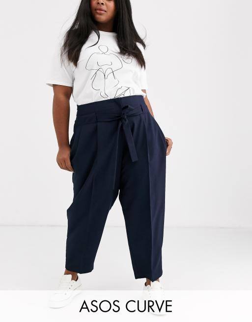 ASOS DESIGN Curve tailored tie waist tapered ankle grazer trousers