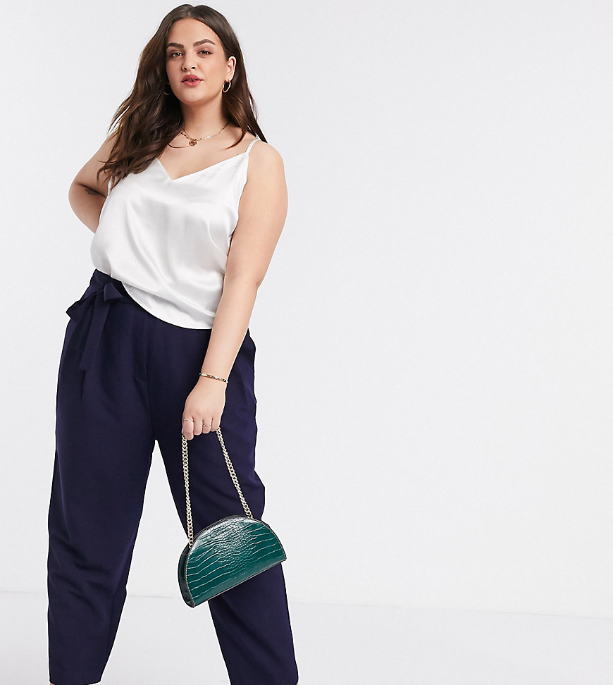 Plus-size trousers by ASOS DESIGN Put the jeans away for a day Tie waist Side pockets Ankle-grazer style Regular, tapered fit A standard cut around the thigh with a narrow shape through the leg