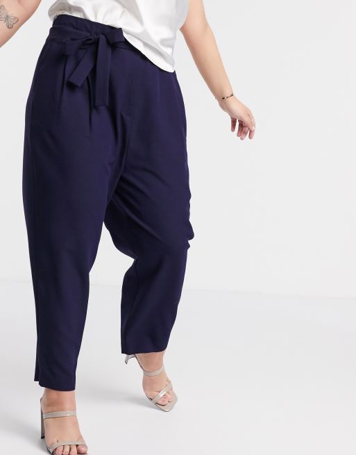 ASOS DESIGN Curve tailored tie waist tapered ankle grazer trousers