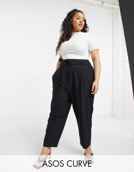 ASOS DESIGN Curve tailored tie waist tapered ankle grazer trousers | ASOS