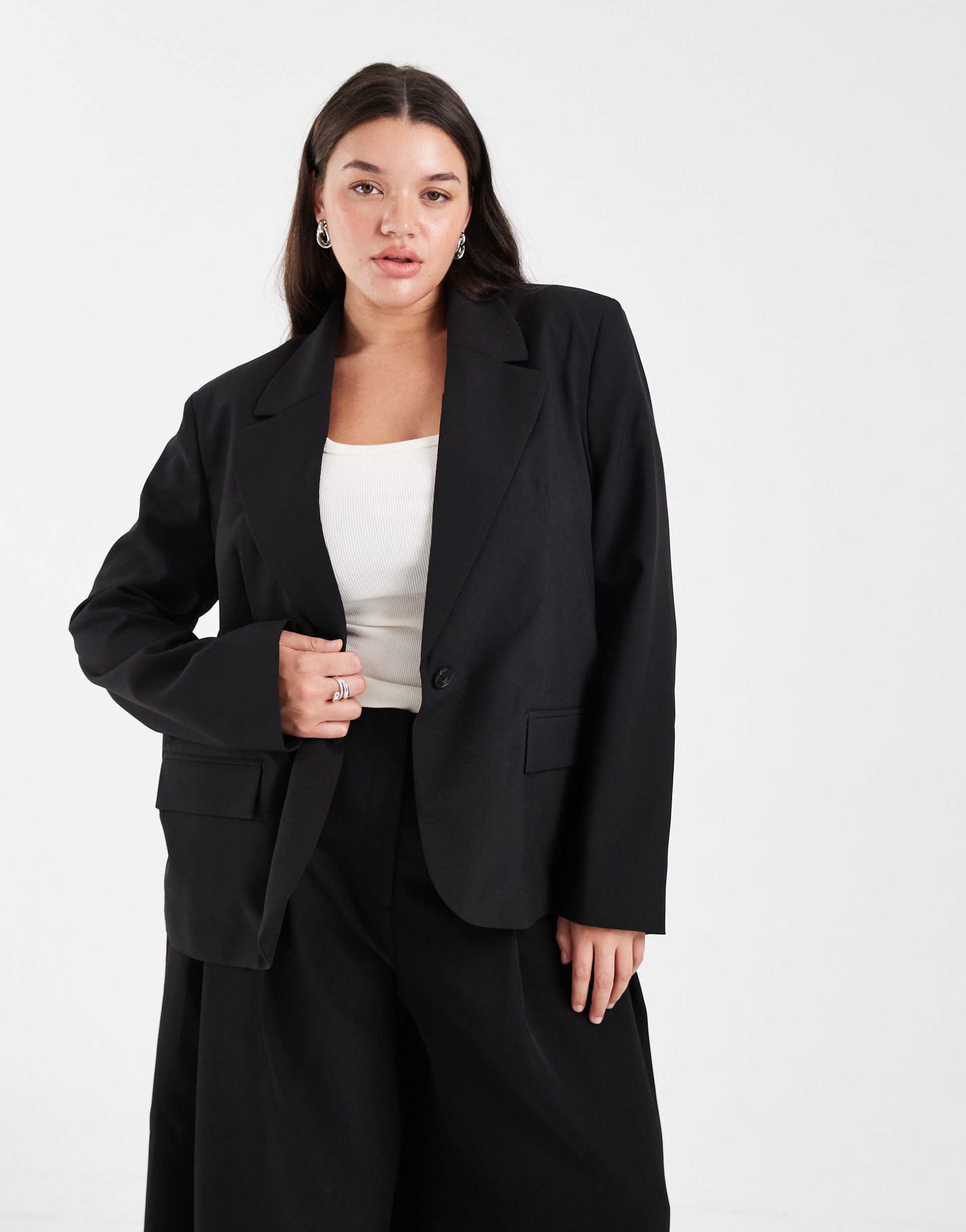 asos design curve tailored unlined relaxed blazer in black