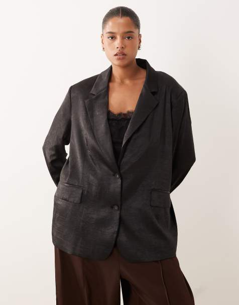 ASOS DESIGN Curve tailored unstructured satin blazer in black