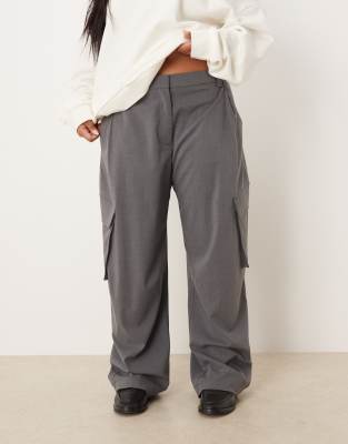 Asos Design Curve Tailored Utility Barrel Leg Pants In Gray