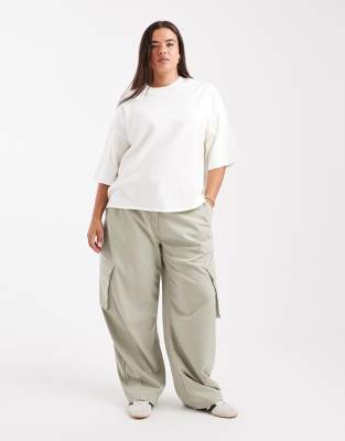 Asos Design Curve Tailored Utility Barrel Leg Pants In Green