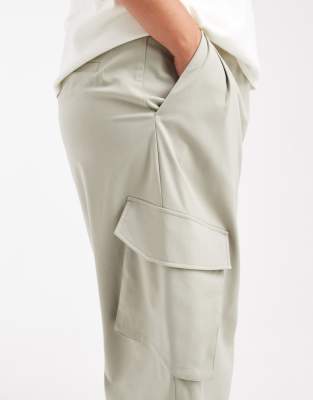 Asos Design Curve Tailored Utility Barrel Leg Pants In Green